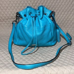 Coach Avery Drawstring Teal Turquoise Blue Super Soft. 2 Straps.
